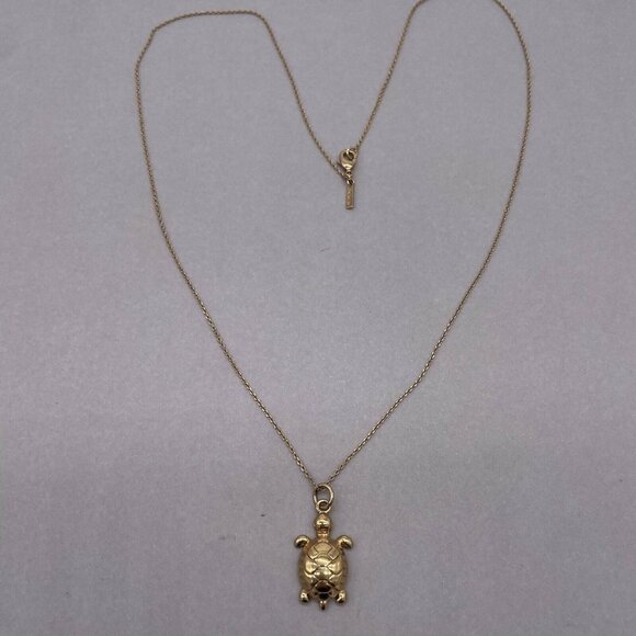 J. Crew Turtle Pendant Chain Necklace Lobster Closure Gold Tone 26 In - Picture 2 of 6